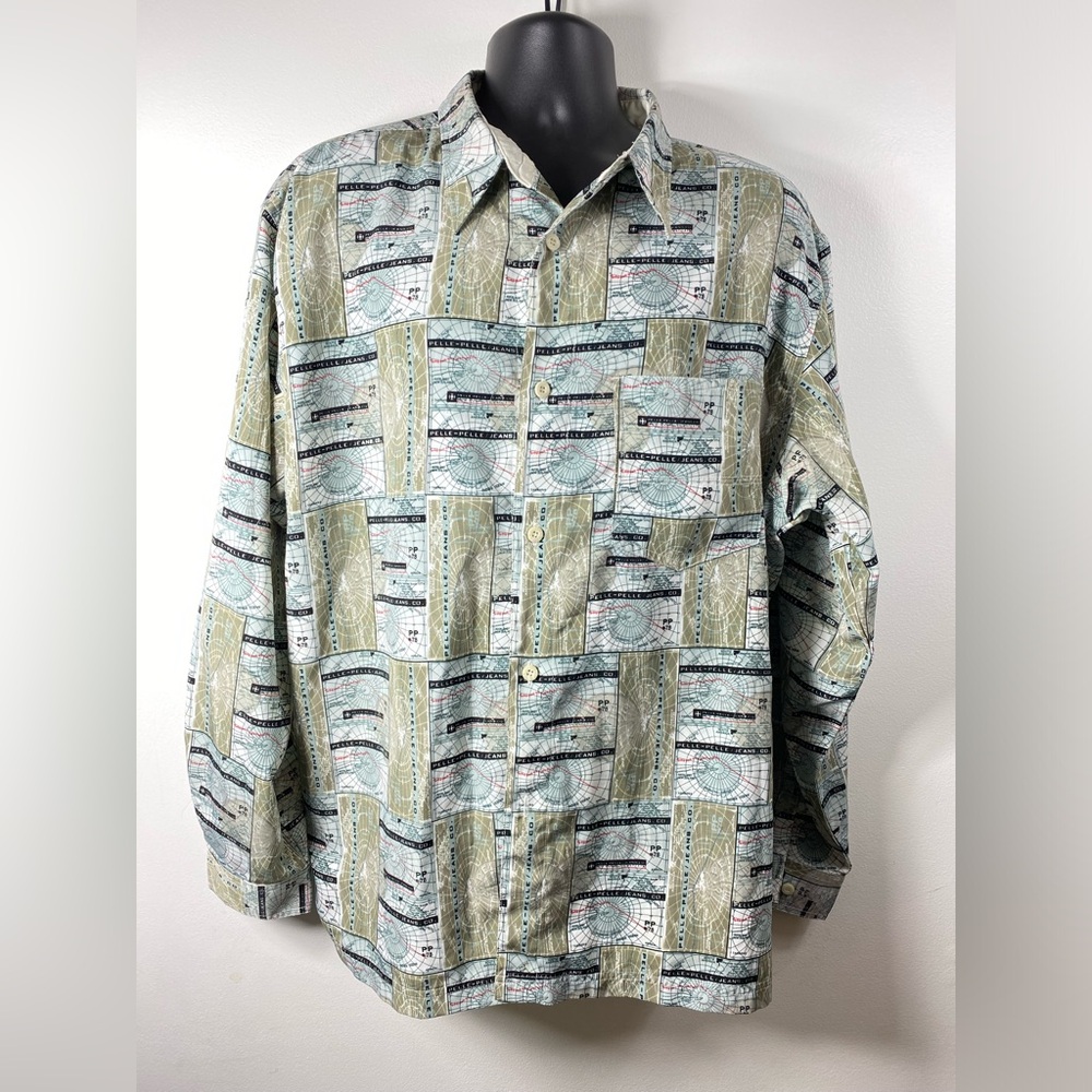 Pelle Pelle Long Sleeve Map Radar Vintage Button Down Shirt Men’s Size L